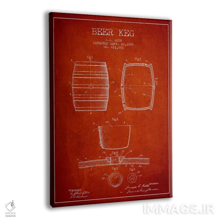 تابلو طرح ثبت اختراع بشکه (قرمز) اثر پیکسل کهنه (استودیو/نام هنری) - نمای پرسپکتیو محصول