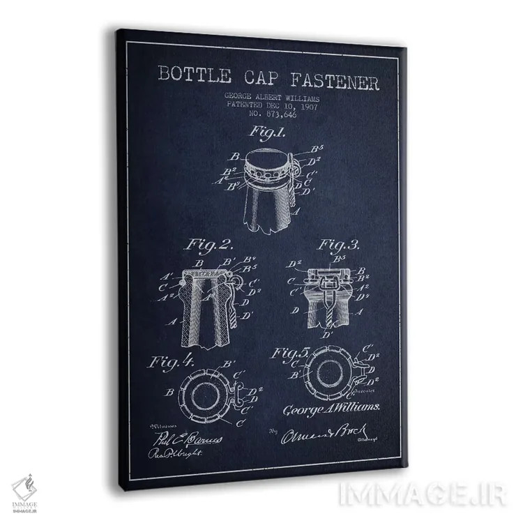 تابلو طرح ثبت اختراع قفل درب بطری (آبی نیروی دریایی) اثر پیکسل کهنه (استودیو/نام هنری) - نمای پرسپکتیو محصول