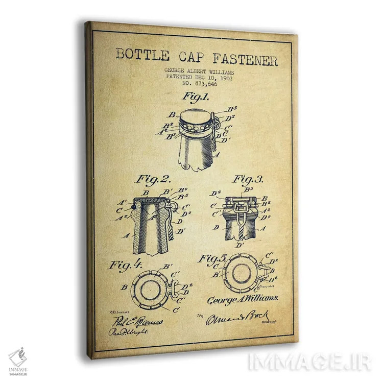 تابلو طرح ثبت اختراع قفل درب بطری (قدیمی) اثر پیکسل کهنه (استودیو/نام هنری) - نمای پرسپکتیو محصول