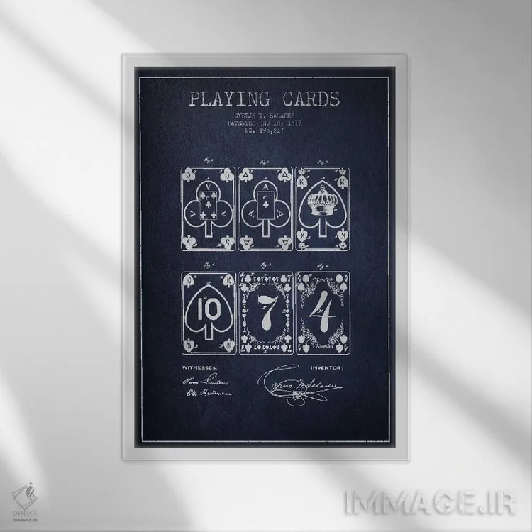 تابلو طرح ثبت اختراع کارتهای سالادی (آبی نیروی دریایی) اثر پیکسل کهنه (استودیو/نام هنری) - نمای قابدار سفید