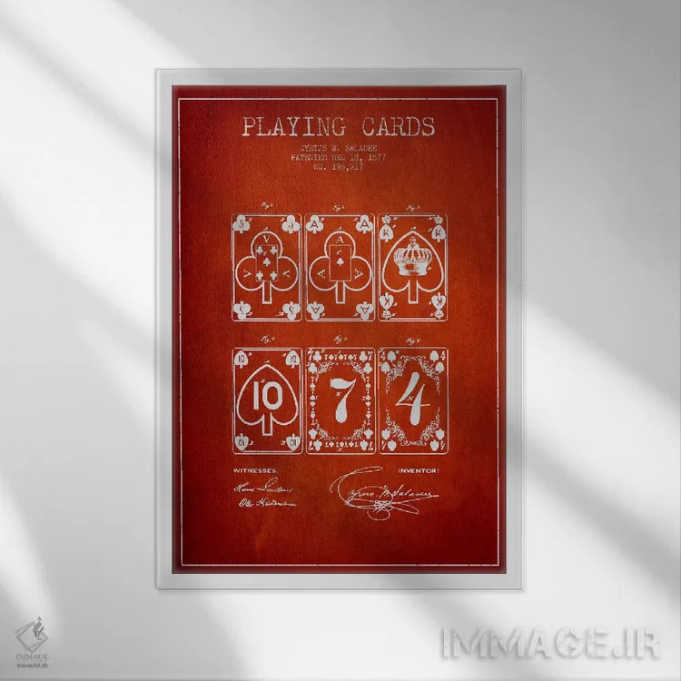 تابلو طرح ثبت اختراع کارتهای سالادی (قرمز) اثر پیکسل کهنه (استودیو/نام هنری) - نمای قابدار سفید