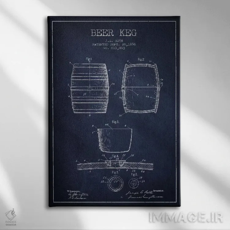 تابلو طرح ثبت اختراع بشکه (آبی نیروی دریایی) اثر پیکسل کهنه (استودیو/نام هنری) - نمای روبهرو روی دیوار