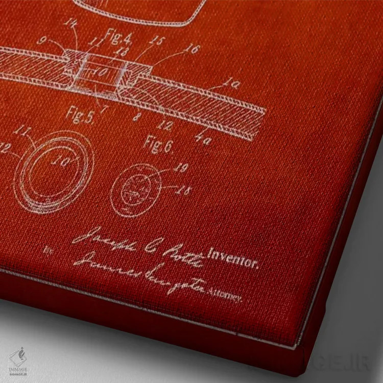 تابلو طرح ثبت اختراع بشکه (قرمز) اثر پیکسل کهنه (استودیو/نام هنری) - نمای نزدیک بافت بوم
