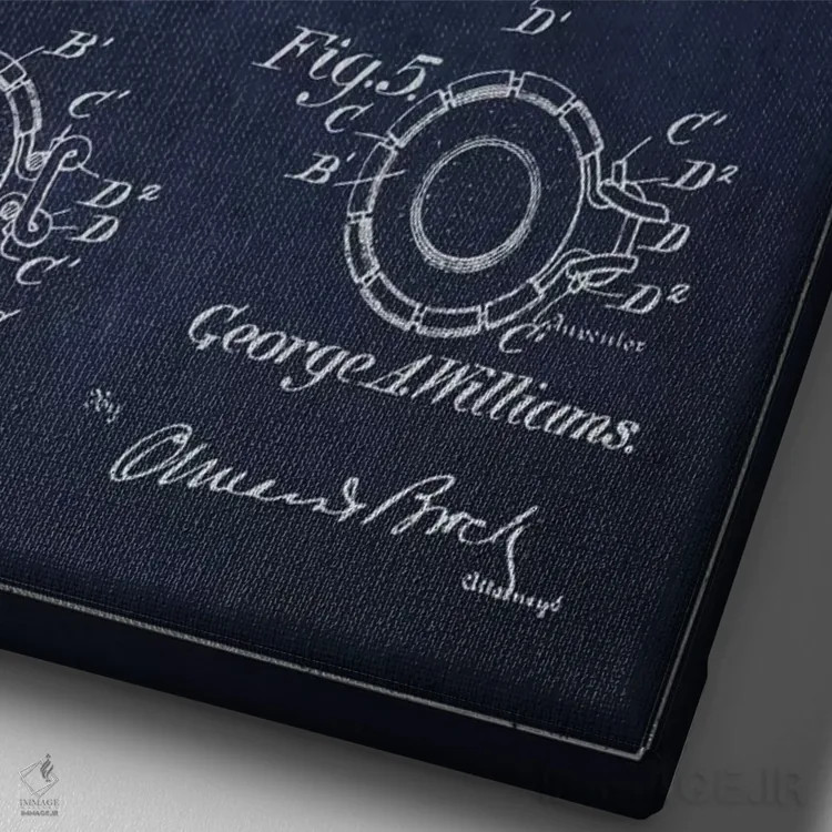 تابلو طرح ثبت اختراع قفل درب بطری (آبی نیروی دریایی) اثر پیکسل کهنه (استودیو/نام هنری) - نمای نزدیک بافت بوم