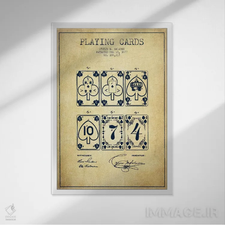 تابلو طرح ثبت اختراع کارتهای سالادی (قدیمی) اثر پیکسل کهنه (استودیو/نام هنری) - نمای قابدار سفید