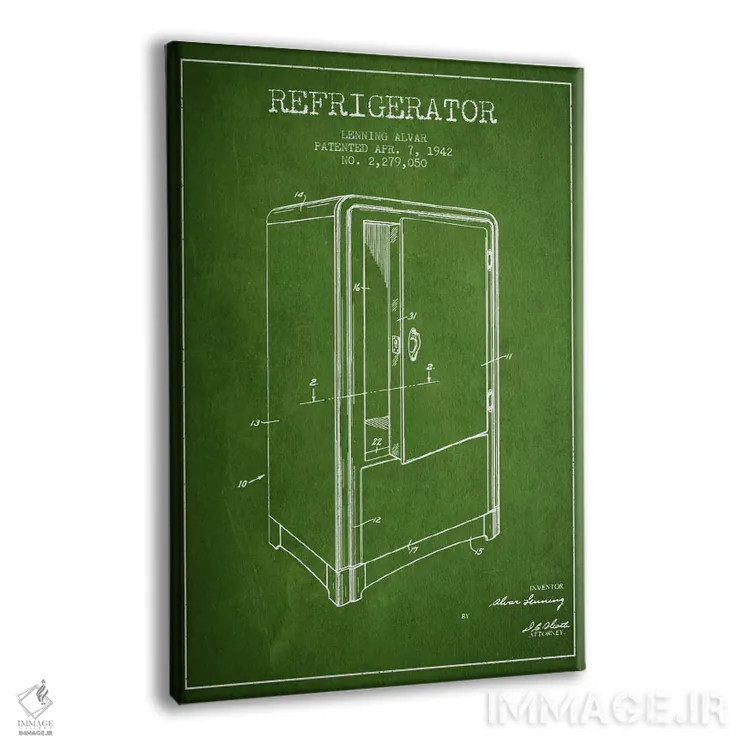 تابلو طرح ثبت اختراع یخچال (سبز) اثر پیکسل کهنه (استودیو/نام هنری) - نمای پرسپکتیو محصول