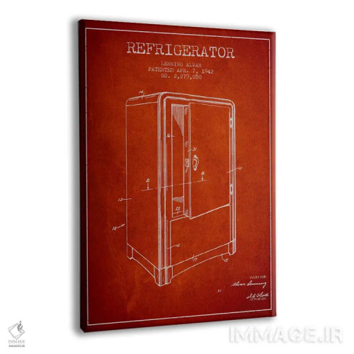 تابلو طرح ثبت اختراع یخچال (قرمز) اثر پیکسل کهنه (استودیو/نام هنری) - نمای پرسپکتیو محصول