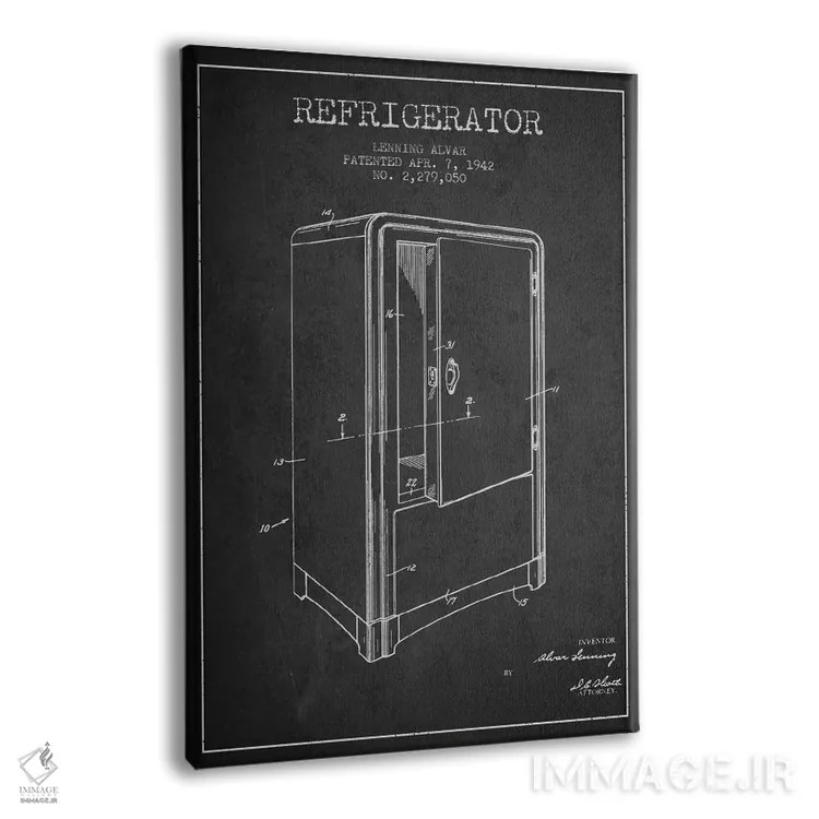 تابلو طرح ثبت اختراع یخچال (طرح ذغالی) اثر پیکسل کهنه (استودیو/نام هنری) - نمای پرسپکتیو محصول