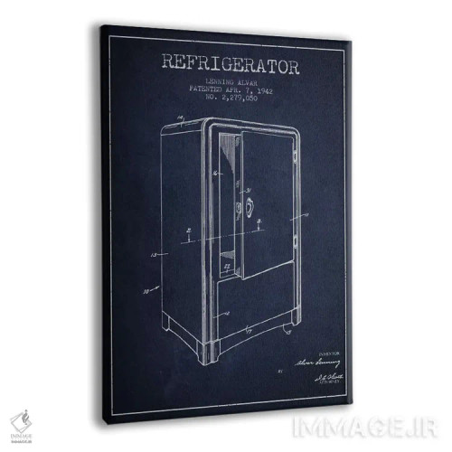 تابلو طرح ثبت اختراع یخچال (آبی نیروی دریایی) اثر پیکسل کهنه (استودیو/نام هنری) - نمای پرسپکتیو محصول