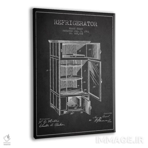 تابلو طرح ثبت اختراع یخچال (طرح ذغالی) اثر پیکسل کهنه (استودیو/نام هنری) - نمای پرسپکتیو محصول