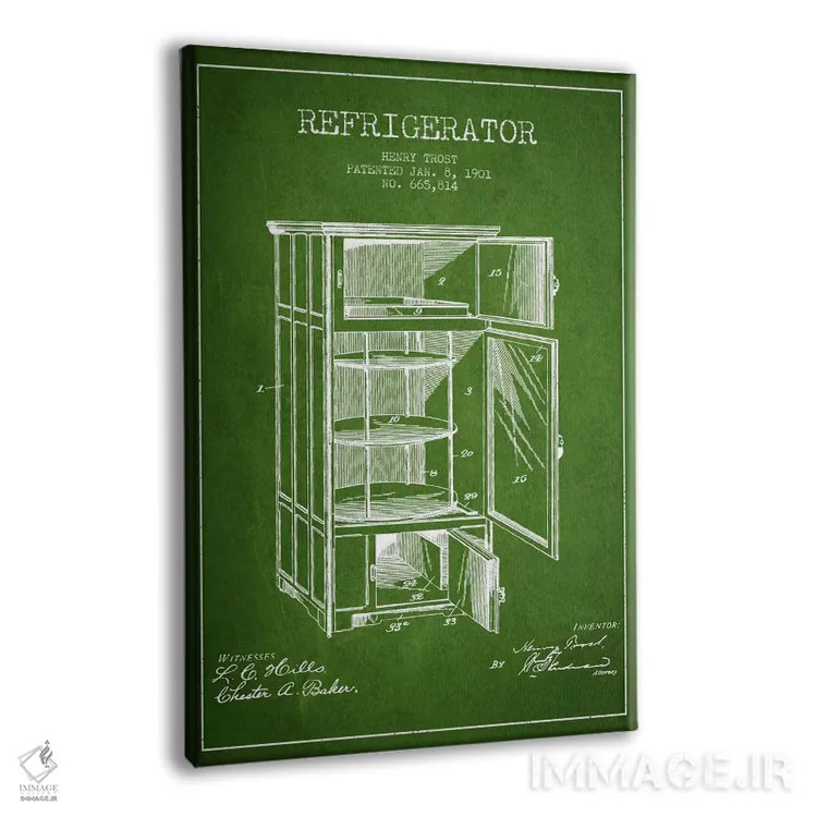 تابلو طرح ثبت اختراع یخچال (سبز) اثر پیکسل کهنه (استودیو/نام هنری) - نمای پرسپکتیو محصول