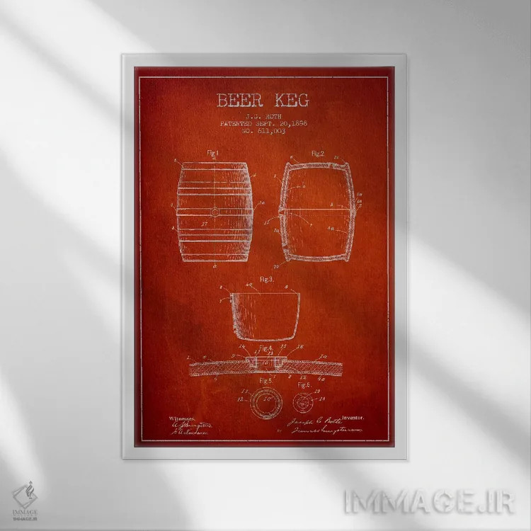 تابلو طرح ثبت اختراع بشکه (قرمز) اثر پیکسل کهنه (استودیو/نام هنری) - نمای قابدار سفید