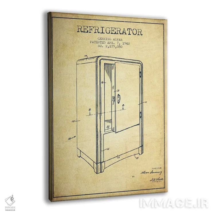 تابلو طرح ثبت اختراع یخچال (قدیمی) اثر پیکسل کهنه (استودیو/نام هنری) - نمای پرسپکتیو محصول