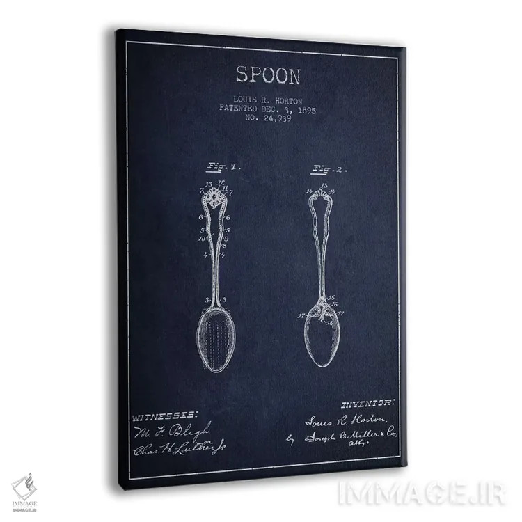 تابلو طرح ثبت اختراع قاشق (آبی نیروی دریایی) اثر پیکسل کهنه (استودیو/نام هنری) - نمای پرسپکتیو محصول