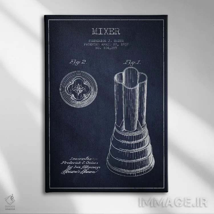 تابلو طرح ثبت اختراع همزن (آبی نیروی دریایی) اثر پیکسل کهنه (استودیو/نام هنری) - نمای روبهرو روی دیوار