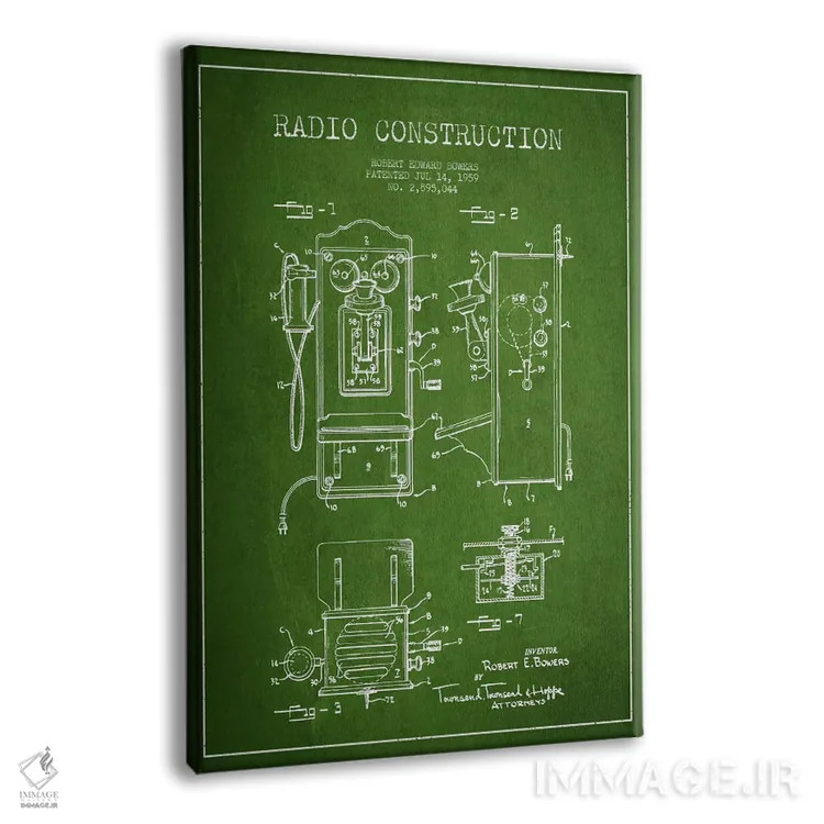 تابلو طرح ثبت اختراع رادیو باورس (سبز) اثر پیکسل کهنه (استودیو/نام هنری) - نمای پرسپکتیو محصول