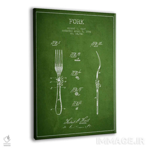 تابلو طرح ثبت اختراع چنگال (سبز) اثر پیکسل کهنه (استودیو/نام هنری) - نمای پرسپکتیو محصول