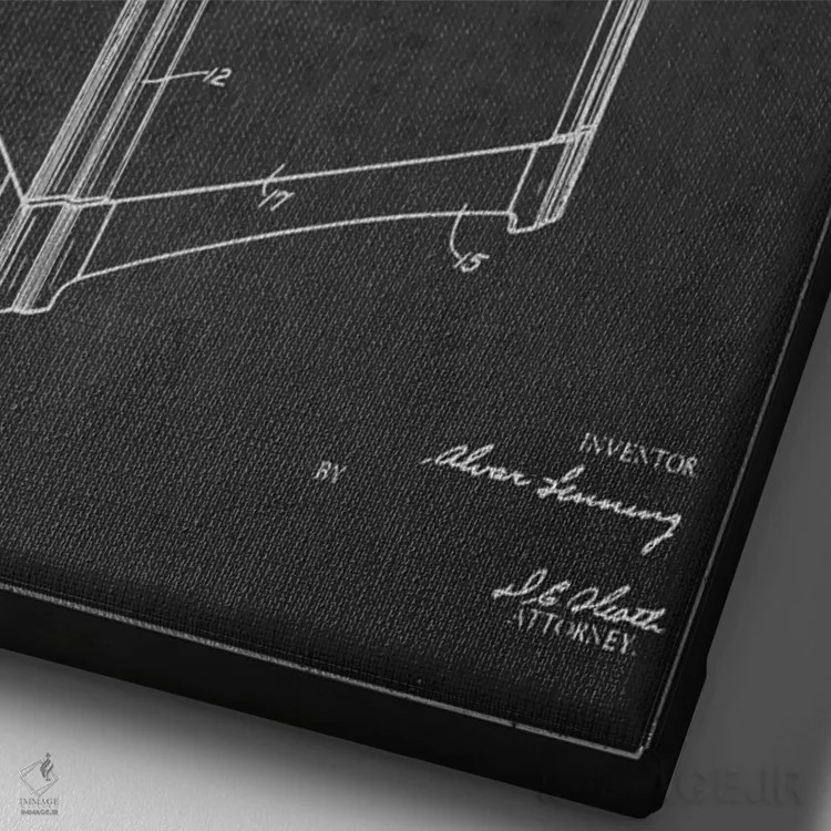 تابلو طرح ثبت اختراع یخچال (طرح ذغالی) اثر پیکسل کهنه (استودیو/نام هنری) - نمای نزدیک بافت بوم