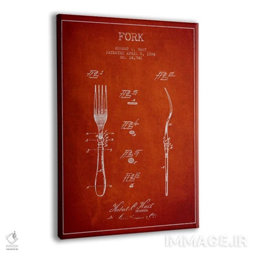 تابلو طرح ثبت اختراع چنگال (قرمز) اثر پیکسل کهنه (استودیو/نام هنری) - نمای پرسپکتیو محصول