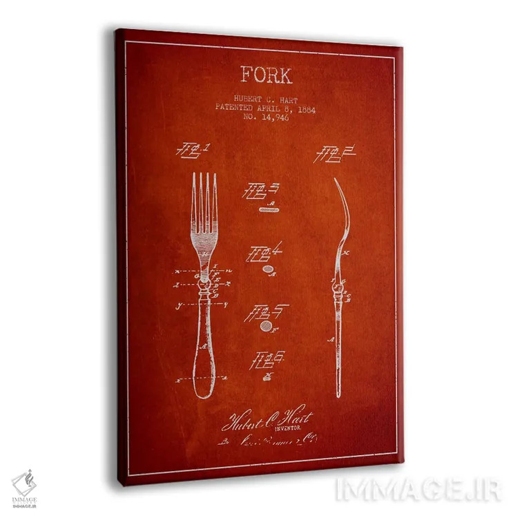 تابلو طرح ثبت اختراع چنگال (قرمز) اثر پیکسل کهنه (استودیو/نام هنری) - نمای پرسپکتیو محصول