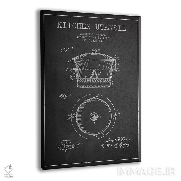 تابلو طرح ثبت اختراع لوازم آشپزخانه (طرح ذغالی) اثر پیکسل کهنه (استودیو/نام هنری) - نمای پرسپکتیو محصول