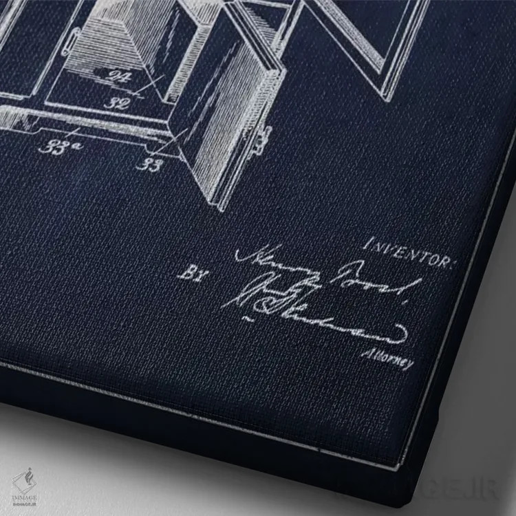 تابلو طرح ثبت اختراع یخچال (آبی نیروی دریایی) اثر پیکسل کهنه (استودیو/نام هنری) - نمای نزدیک بافت بوم