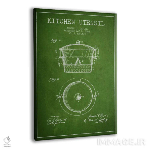 تابلو طرح ثبت اختراع لوازم آشپزخانه (سبز) اثر پیکسل کهنه (استودیو/نام هنری) - نمای پرسپکتیو محصول