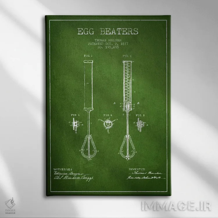 تابلو طرح ثبت اختراع همزن تخم مرغ (سبز) اثر پیکسل کهنه (استودیو/نام هنری) - نمای روبهرو روی دیوار