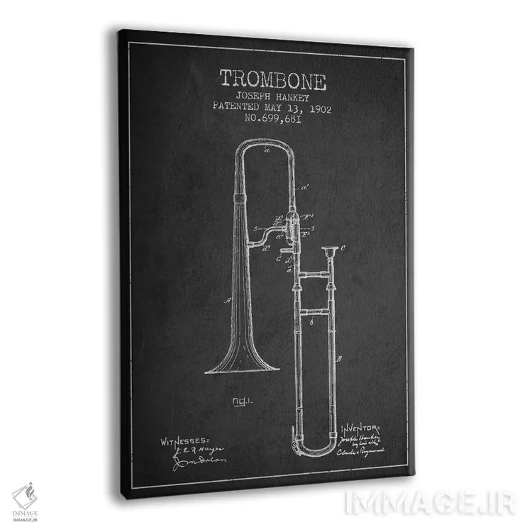 تابلو طرح ثبت اختراع ترومبون (زغالی) اثر پیکسل کهنه (استودیو/نام هنری) - نمای پرسپکتیو محصول