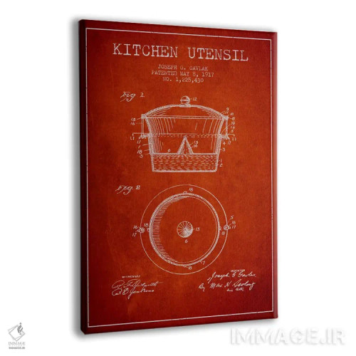 تابلو طرح ثبت اختراع ظرف آشپزخانه (قرمز) اثر پیکسل کهنه (استودیو/نام هنری) - نمای پرسپکتیو محصول