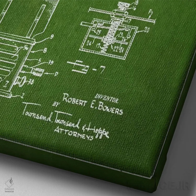 تابلو طرح ثبت اختراع رادیو باورس (سبز) اثر پیکسل کهنه (استودیو/نام هنری) - نمای نزدیک بافت بوم