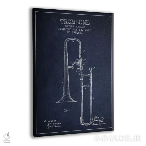 تابلو طرح ثبت اختراع ترومبون (آبی نفتی) اثر پیکسل کهنه (استودیو/نام هنری) - نمای پرسپکتیو محصول