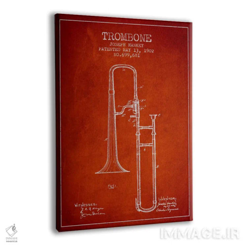 تابلو طرح ثبت اختراع ترومبون (قرمز) اثر پیکسل کهنه (استودیو/نام هنری) - نمای پرسپکتیو محصول