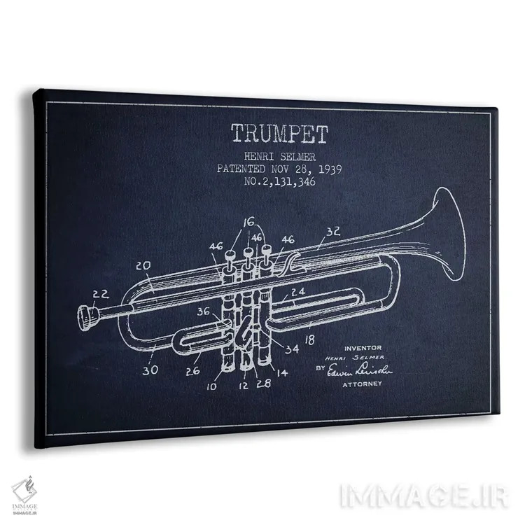 تابلو طرح ثبت اختراع ترومپت (آبی نفتی) اثر پیکسل کهنه (استودیو/نام هنری) - نمای پرسپکتیو محصول