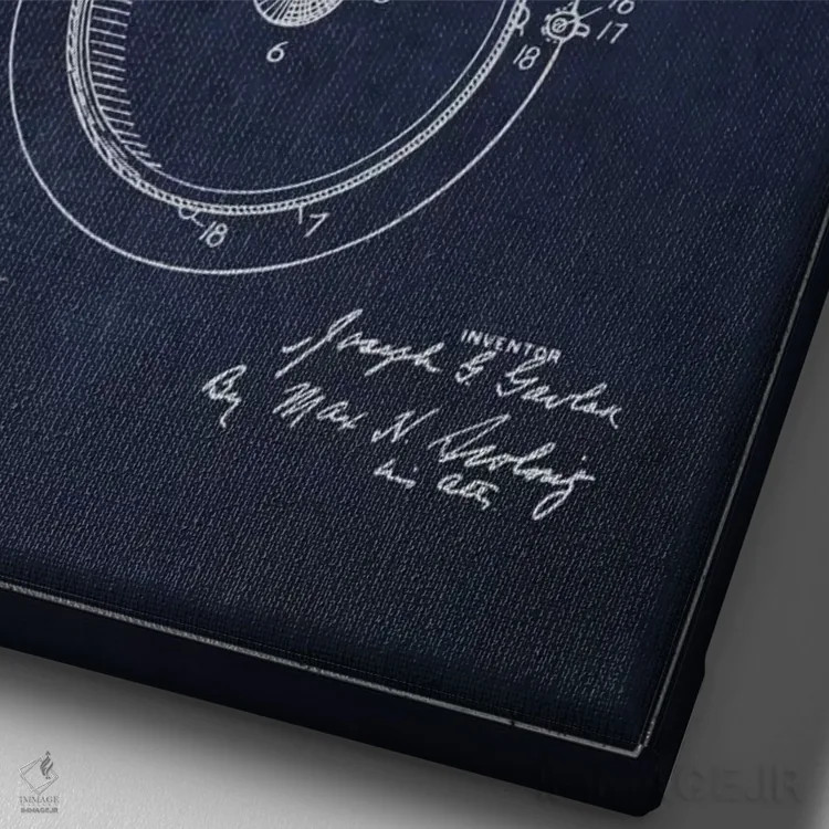 تابلو طرح ثبت اختراع ظرف آشپزخانه (آبی نفتی) اثر پیکسل کهنه (استودیو/نام هنری) - نمای نزدیک بافت بوم