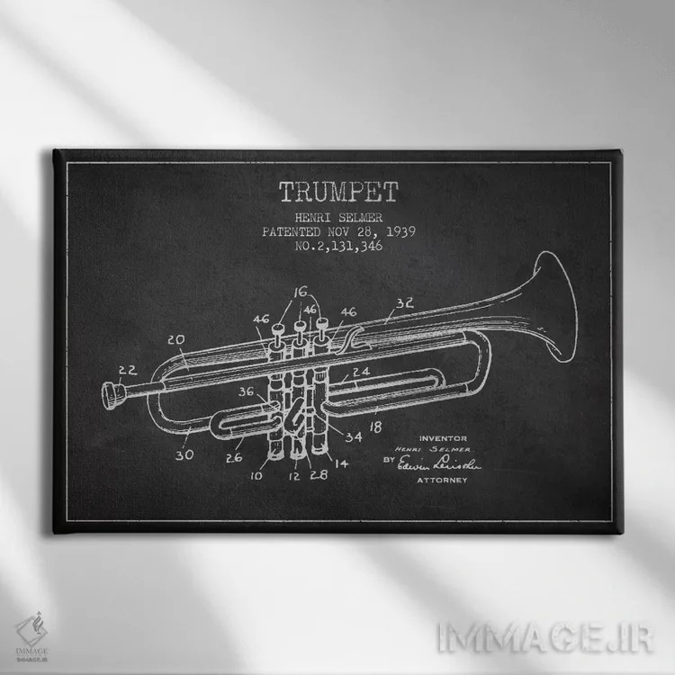 تابلو طرح ثبت اختراع ترومپت (زغالی) اثر پیکسل کهنه (استودیو/نام هنری) - نمای روبهرو روی دیوار