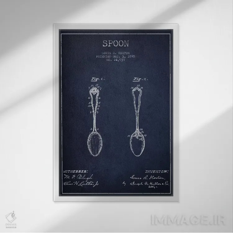 تابلو طرح ثبت اختراع قاشق (آبی نیروی دریایی) اثر پیکسل کهنه (استودیو/نام هنری) - نمای قابدار سفید