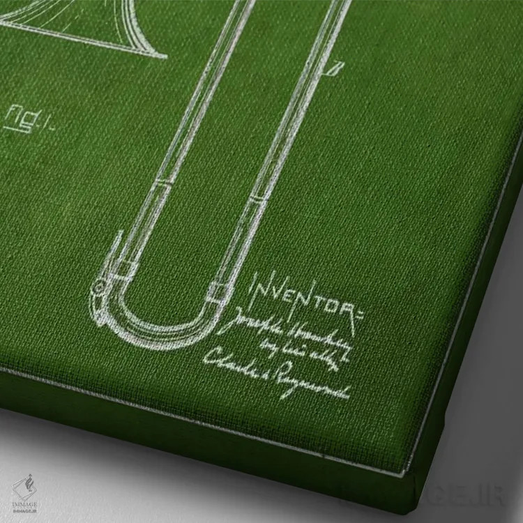 تابلو طرح ثبت اختراع ترومبون (سبز) اثر پیکسل کهنه (استودیو/نام هنری) - نمای نزدیک بافت بوم