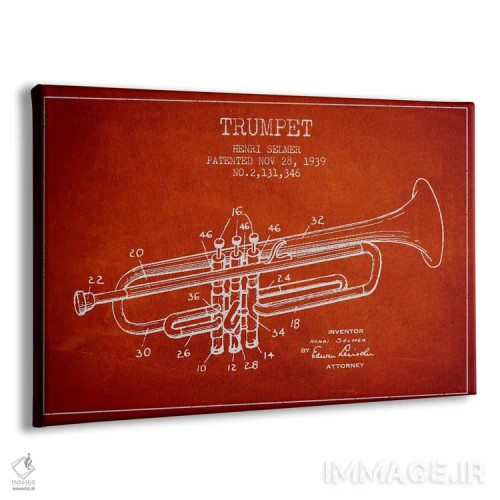 تابلو طرح ثبت اختراع ترومپت (قرمز) اثر پیکسل کهنه (استودیو/نام هنری) - نمای پرسپکتیو محصول