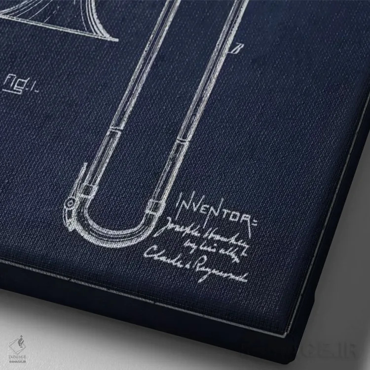 تابلو طرح ثبت اختراع ترومبون (آبی نفتی) اثر پیکسل کهنه (استودیو/نام هنری) - نمای نزدیک بافت بوم