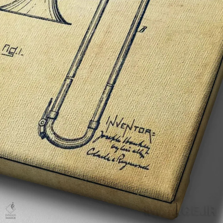 تابلو طرح ثبت اختراع ترومبون (کهنه) اثر پیکسل کهنه (استودیو/نام هنری) - نمای نزدیک بافت بوم