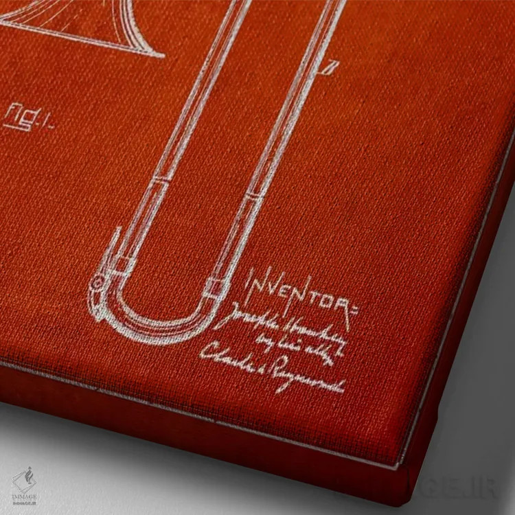 تابلو طرح ثبت اختراع ترومبون (قرمز) اثر پیکسل کهنه (استودیو/نام هنری) - نمای نزدیک بافت بوم