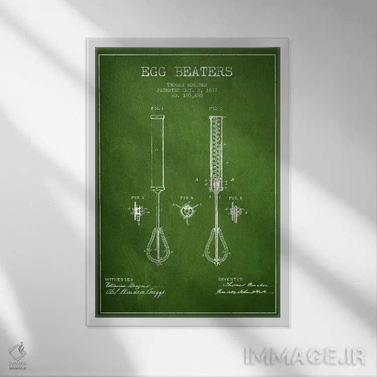 تابلو طرح ثبت اختراع همزن تخم مرغ (سبز) اثر پیکسل کهنه (استودیو/نام هنری) - نمای قابدار سفید