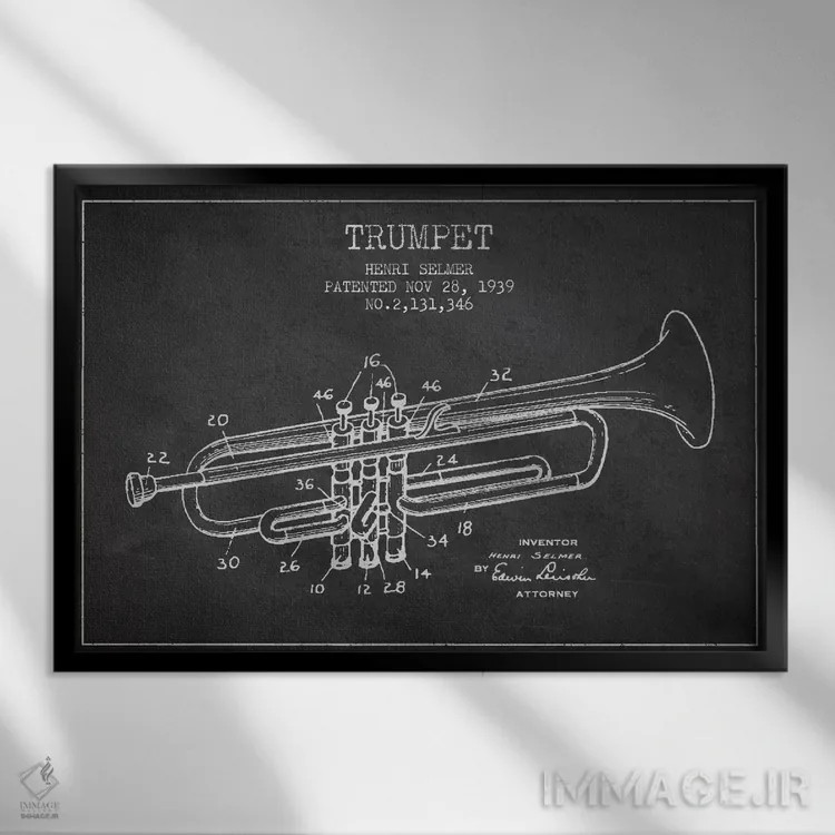 تابلو طرح ثبت اختراع ترومپت (زغالی) اثر پیکسل کهنه (استودیو/نام هنری) - نمای قابدار مشکی