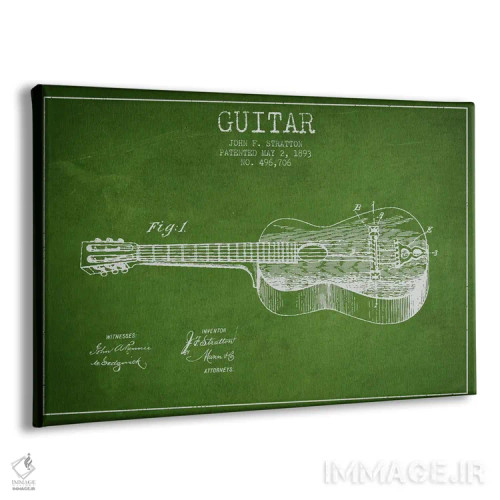 تابلو طرح ثبت اختراع گیتار (سبز) اثر پیکسل کهنه (استودیو/نام هنری) - نمای پرسپکتیو محصول