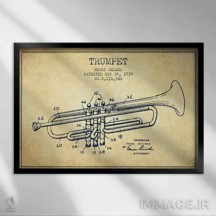 تابلو طرح ثبت اختراع ترومپت (کهنه) اثر پیکسل کهنه (استودیو/نام هنری) - نمای قابدار مشکی