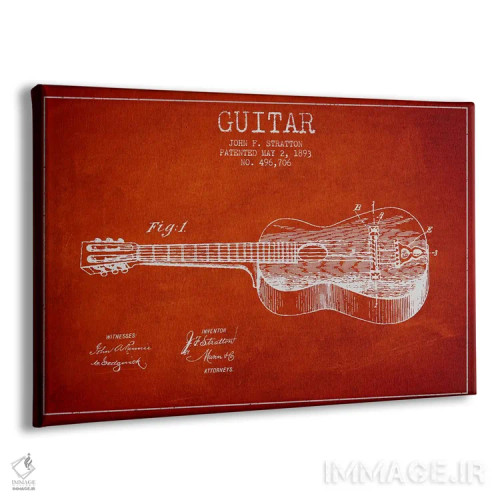 تابلو طرح ثبت اختراع گیتار (قرمز) اثر پیکسل کهنه (استودیو/نام هنری) - نمای پرسپکتیو محصول