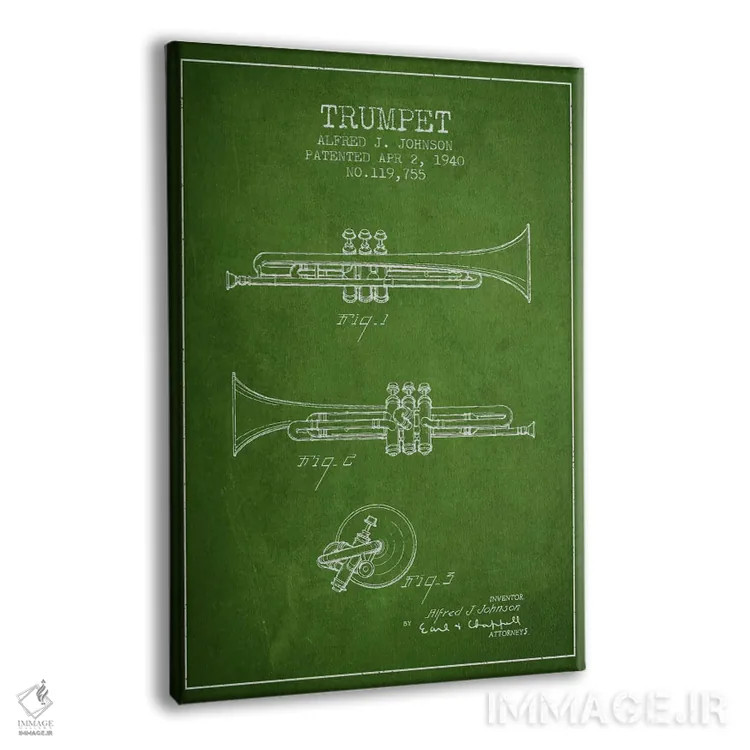 تابلو طرح ثبت اختراع ترومپت (سبز) اثر پیکسل کهنه (استودیو/نام هنری) - نمای پرسپکتیو محصول
