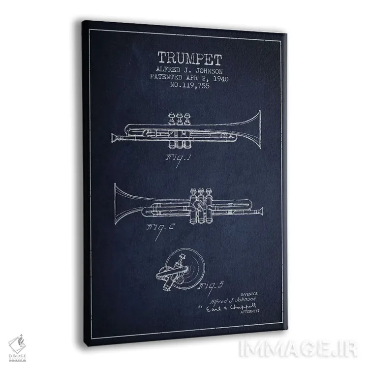 تابلو طرح ثبت اختراع ترومپت (آبی نفتی) اثر پیکسل کهنه (استودیو/نام هنری) - نمای پرسپکتیو محصول