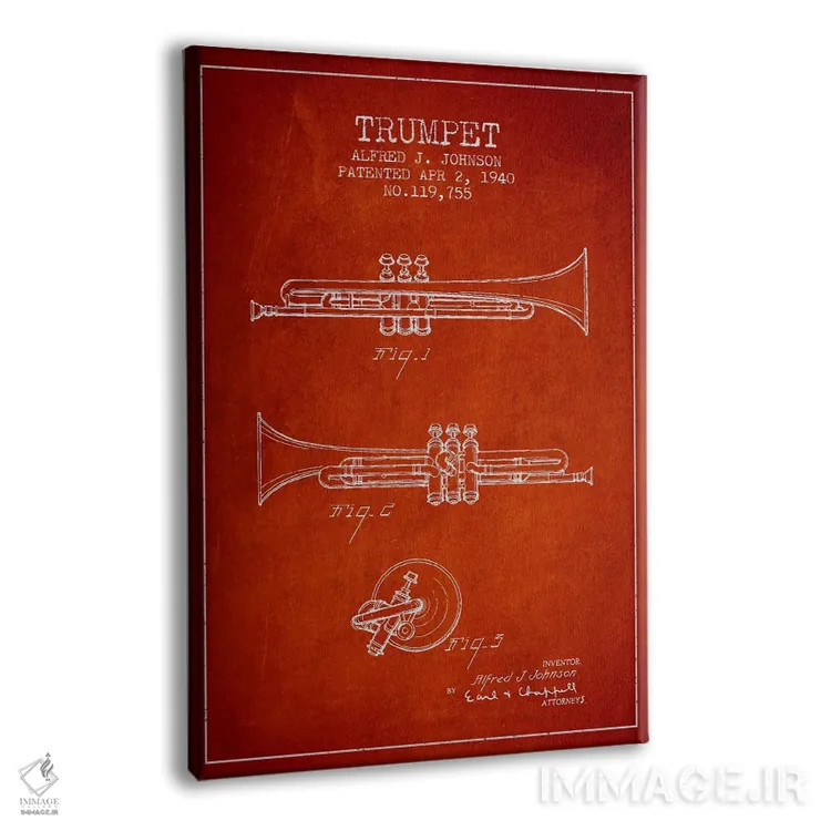 تابلو طرح ثبت اختراع ترومپت (قرمز) اثر پیکسل کهنه (استودیو/نام هنری) - نمای پرسپکتیو محصول